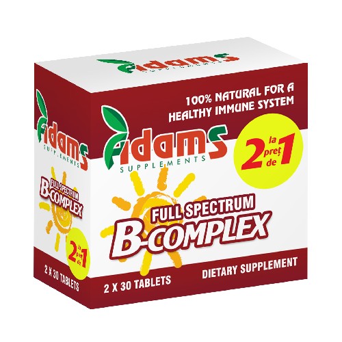 B Complex Adams Supplements (Pachet 1+1 gratis) - 2 x 30 capsule imagine produs 2021 Adams Supplements